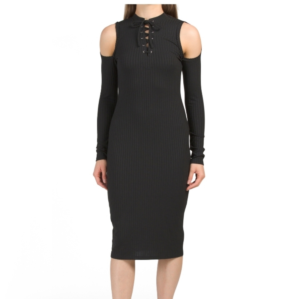AVEC LES FIELLES LACE UP BLACK MIDI DRESS SIZE XS/S